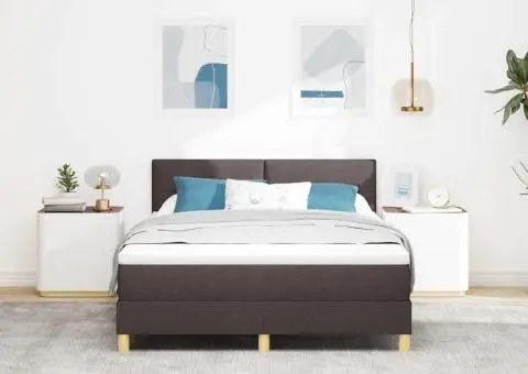 Pat cu bază cu saltea & LED Maro închis 160x200 cm Țesătură - 5/5