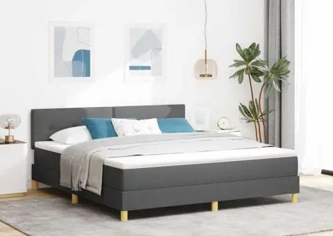 Pat cu arcuri cu saltea & LED gri închis 180x200 cm țesătură - 1/5