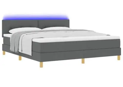 Pat cu arcuri cu saltea & LED gri închis 180x200 cm țesătură - 3/5