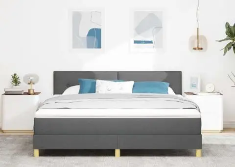 Pat cu arcuri cu saltea & LED gri închis 180x200 cm țesătură - 5/5