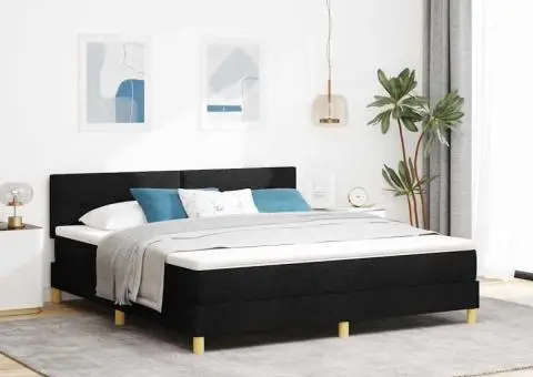 Pat cu arcuri cu saltea și LED Negru 180x200 cm Țesătură - 1/5