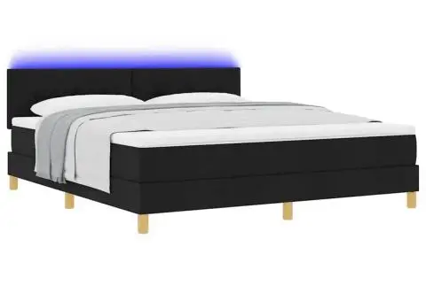 Pat cu arcuri cu saltea și LED Negru 180x200 cm Țesătură - 3/5