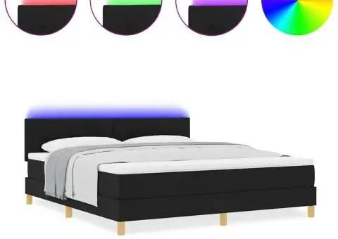 Pat cu arcuri cu saltea și LED Negru 180x200 cm Țesătură - 4/5