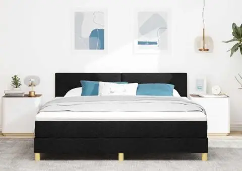 Pat cu arcuri cu saltea și LED Negru 180x200 cm Țesătură - 5/5