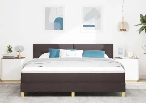 Pat cu arcuri cu saltea & LED maro închis 180x200 cm țesătură - 5/5