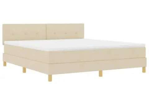 Pat cu arcuri cu saltea & LED Crem 180x200 cm Țesătură - 2/5