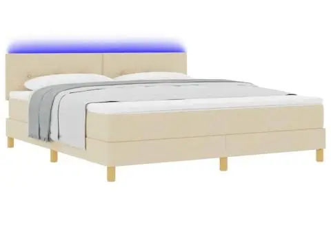 Pat cu arcuri cu saltea & LED Crem 180x200 cm Țesătură - 3/5