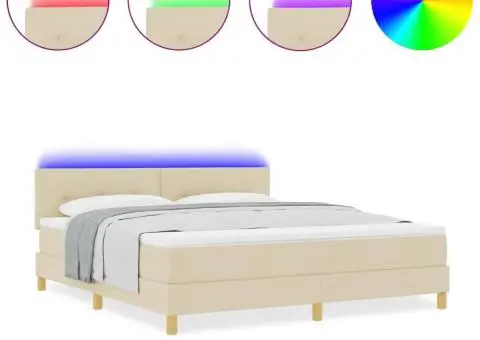 Pat cu arcuri cu saltea & LED Crem 180x200 cm Țesătură - 4/5