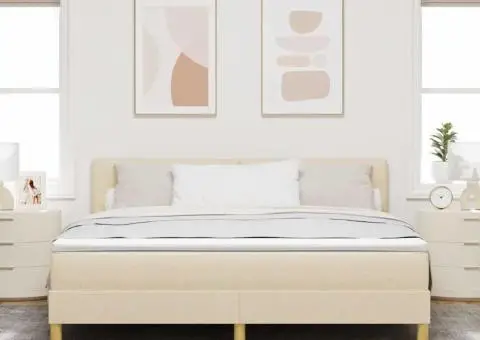 Pat cu arcuri cu saltea & LED Crem 180x200 cm Țesătură - 5/5