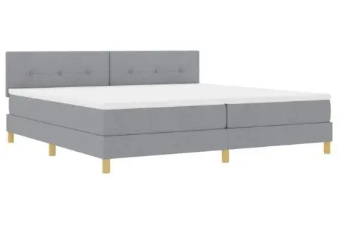 Pat cu arcuri cu saltea & LED Gri deschis 200x200 cm Țesătură - 2/5