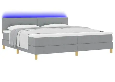 Pat cu arcuri cu saltea & LED Gri deschis 200x200 cm Țesătură - 3/5