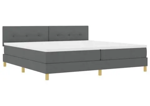 Pat cu Arcuri și Saltea & LED Gri Închis 200x200 cm Țesătură - 2/5