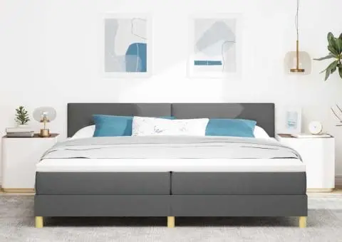 Pat cu Arcuri și Saltea & LED Gri Închis 200x200 cm Țesătură - 5/5