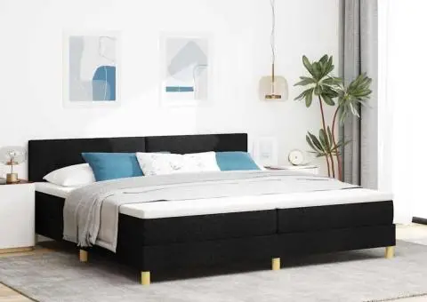 Pat box spring cu saltea și LED Negru 200x200 cm Țesătură - 1/5