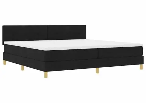 Pat box spring cu saltea și LED Negru 200x200 cm Țesătură - 2/5