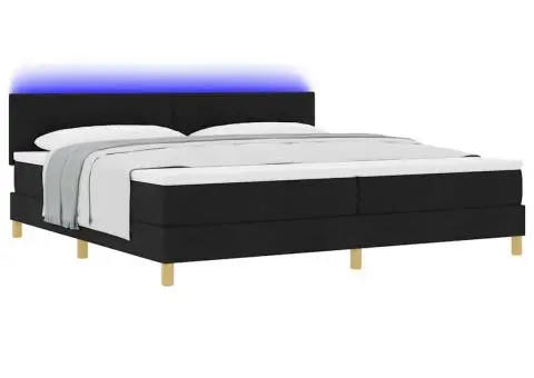 Pat box spring cu saltea și LED Negru 200x200 cm Țesătură - 3/5