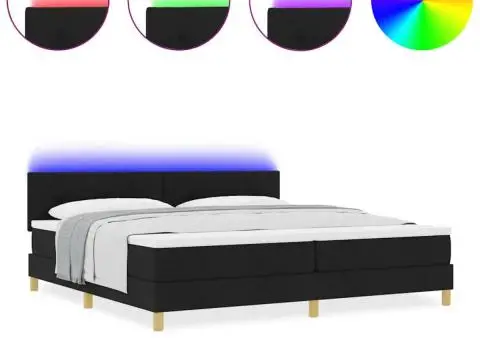 Pat box spring cu saltea și LED Negru 200x200 cm Țesătură - 4/5