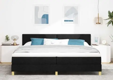 Pat box spring cu saltea și LED Negru 200x200 cm Țesătură - 5/5