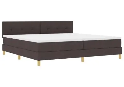 Pat cu arcuri cu saltea și LED maro închis 200x200 cm din țesătură - 2/4