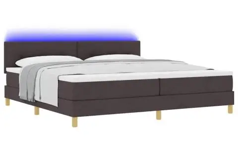 Pat cu arcuri cu saltea și LED maro închis 200x200 cm din țesătură - 3/4