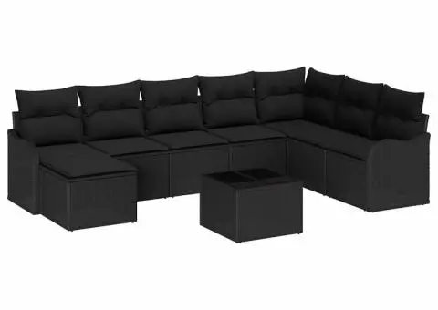 Set Canapea Grădină 9 Piese cu Pernițe Bej Ratan Poli - 2/5