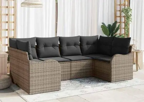 Set Canapea Grădină cu 6 Piese și Perne Gri Poliratan - 1/5