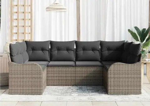 Set Canapea Grădină cu 6 Piese și Perne Gri Poliratan - 3/5