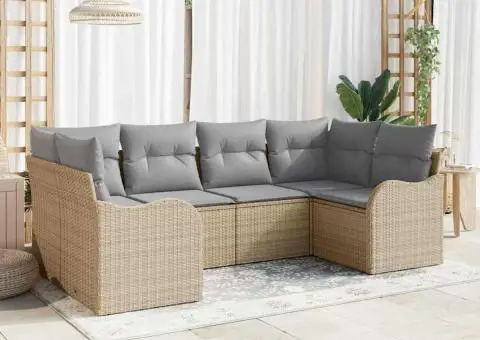 Set Canapea Grădină 6 Piese cu Perne Bej Poli Ratan - 1/5