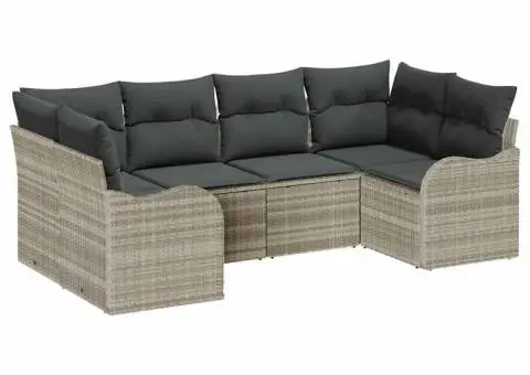 Set de canapea de grădină cu 6 piese și perne Gri deschis Ratan polimer - 2/5