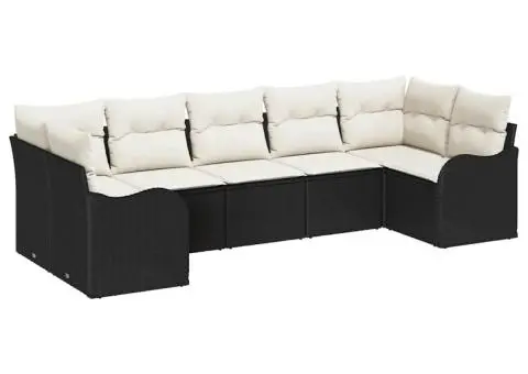 Set Canapea pentru Grădină cu 7 Piese și Pernuțe din Poliratan Negru - 2/5