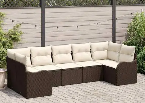 Set canapea de grădină cu perne maro din ratan poliesteric - 1/5