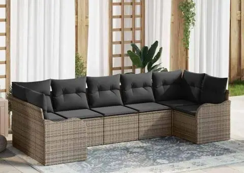 Set de canapea din 7 piese cu perne gri din ratan polimeric - 1/5