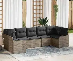 Set de canapea vidaXL din 7 piese cu perne gri din ratan polimeric