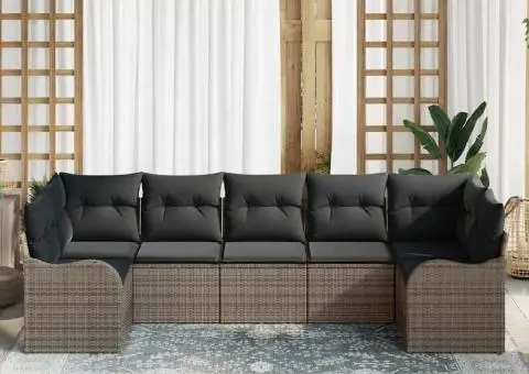 Set de canapea din 7 piese cu perne gri din ratan polimeric - 3/5