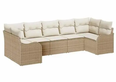 Set de canapea de grădină cu 7 piese și perne din ratan poliesteric bej - 2/5