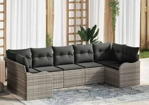 Set canapea pentru grădină din 7 piese cu perne gri deschis din ratan poli - 1/5
