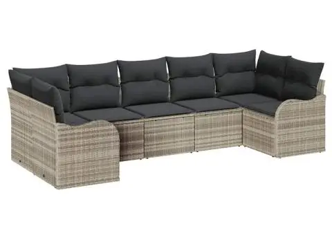 Set canapea pentru grădină din 7 piese cu perne gri deschis din ratan poli - 2/5