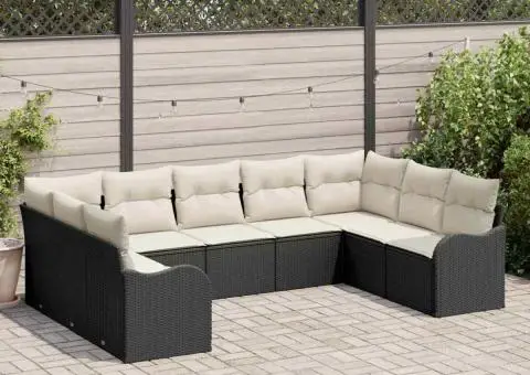 Set de canapea de grădină 9 piese cu perne Negru Ratan Poly - 1/5