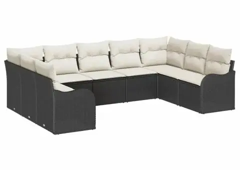 Set de canapea de grădină 9 piese cu perne Negru Ratan Poly - 2/5