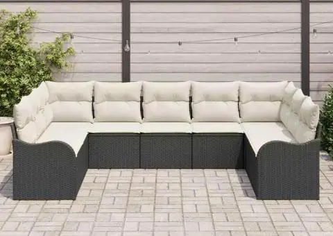 Set de canapea de grădină 9 piese cu perne Negru Ratan Poly - 3/5