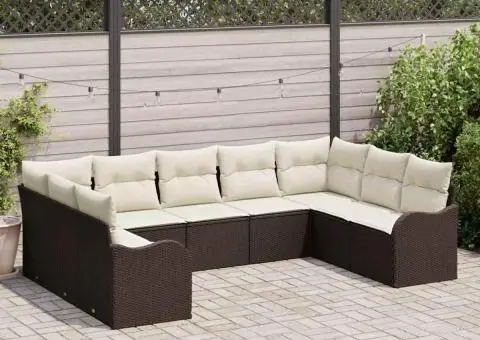 Set de Canapea de Grădină cu 9 Piese cu Perne Maro din Ratan Poli - 1/5