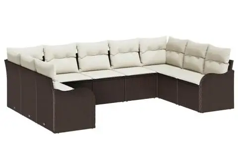 Set de Canapea de Grădină cu 9 Piese cu Perne Maro din Ratan Poli - 2/5