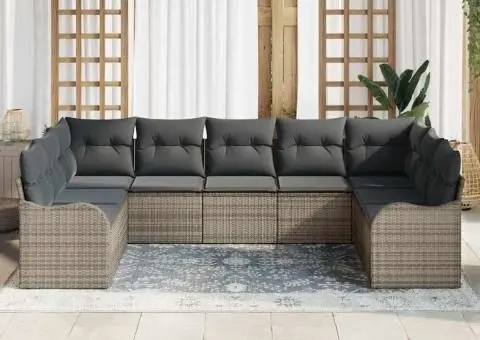 Set de canapea de grădină modulară de 9 piese cu perne Gri, Ratan Poli - 3/5