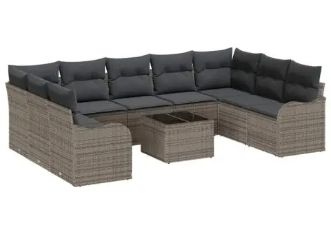 Set de canapea de grădină 9 piese cu perne negre din rattan poli - 2/5