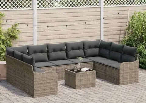 Set de canapea de grădină 9 piese cu perne negre din rattan poli - 3/5