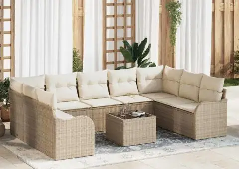 Set de canape de grădină cu 10 piese și perne din poliratan maro - 1/5