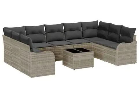 Set de Canapea de Grădină cu 10 Piese și Perne Gri din Ratan Polimeric - 2/5