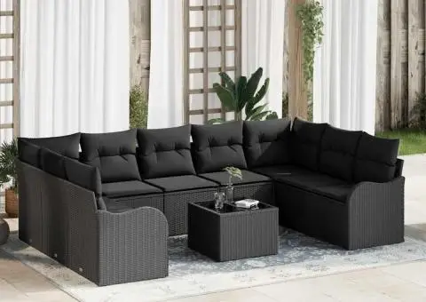 Set de Canapea Grădină 10 Piese cu Perne Bej din Ratan PVC - 1/5