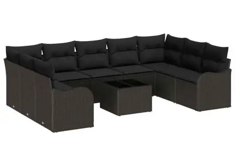 Set de Canapea Grădină 10 Piese cu Perne Bej din Ratan PVC - 2/5