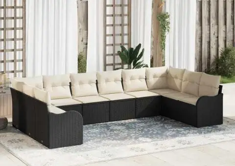 Set de canapea de grădină 10 piese cu perne Negru Ratan Poli - 1/5